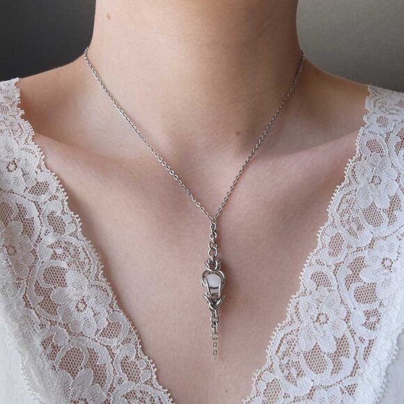 Whimsical selenite and silver fairy rosary necklace ✦ whimsigoth style ✦ - Picture 2 of 7